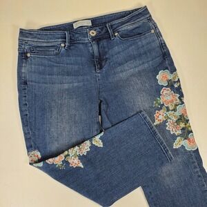 J. Jill Denim Jeans Size‎ 8 Petite Authentic Fit Cropped Mid Rise Embroidered